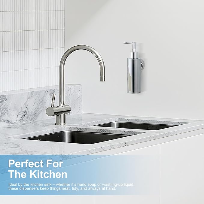 Wall-Mounted Soap Dispenser 2 Pack, 304 Stainless Steel... Chrome, 180ml
