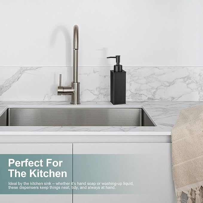 Square Stainless Steel Countertop Soap Dispensers (Set of 2) - Matt Black (180ml)
