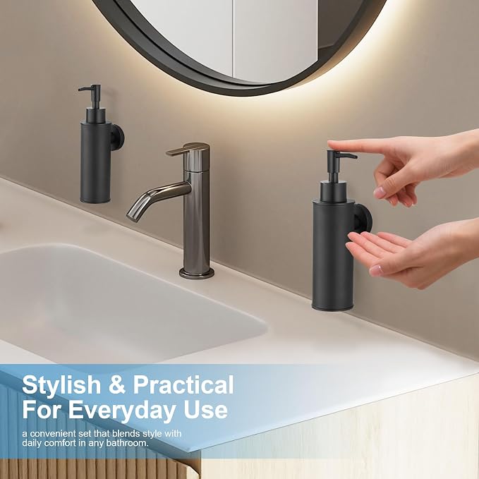 Wall-Mounted Stainless Steel Soap Dispensers (Pair) - Matt Black (180ml)