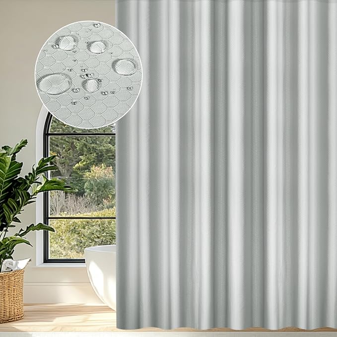 Heavyweight Waffle Weave Shower Curtain with Weighted Hem - Silver Grey (300 x 200cm)