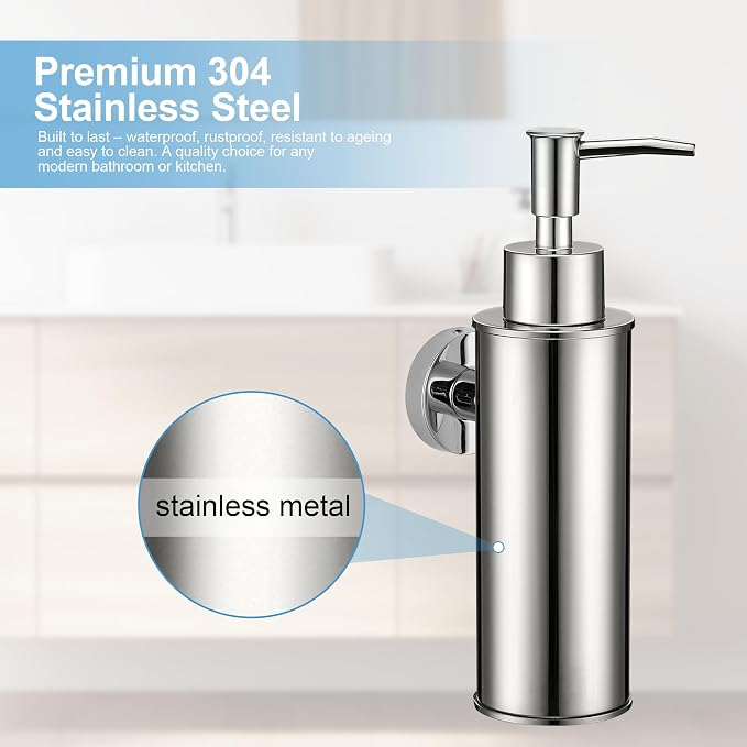 Wall-Mounted Soap Dispenser 2 Pack, 304 Stainless Steel... Chrome, 180ml