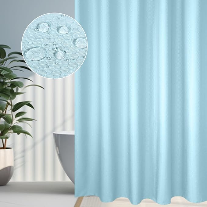Heavyweight Waffle Weave Shower Curtain with Weighted Hem - Duck Egg Blue (300 x 200cm)