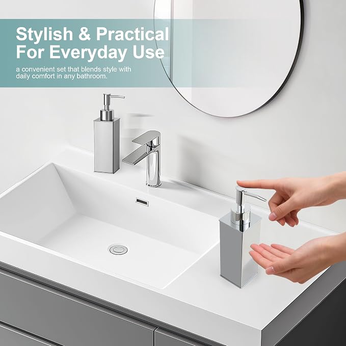 Square Stainless Steel Countertop Soap Dispensers (Set of 2) - Polished Chrome (180ml)