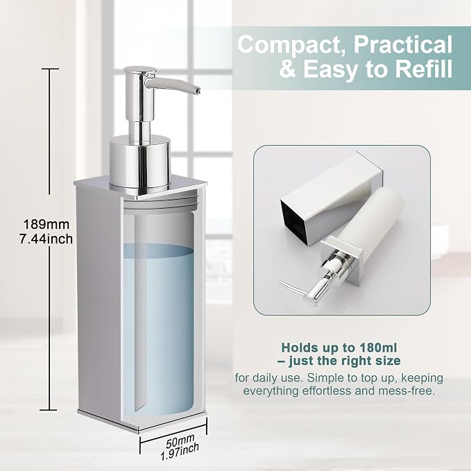 Square Stainless Steel Countertop Soap Dispensers (Set of 2) - Polished Chrome (180ml)