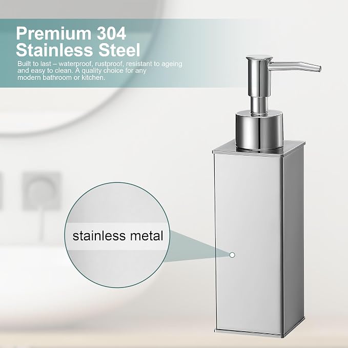Square Stainless Steel Countertop Soap Dispensers (Set of 2) - Polished Chrome (180ml)