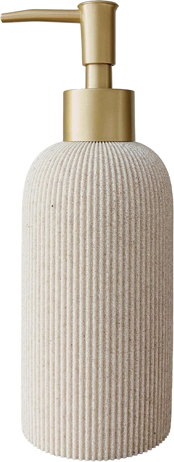 Sandstone Textured Soap Dispenser with Brushed Brass Pump - Sand Beige (200ml)