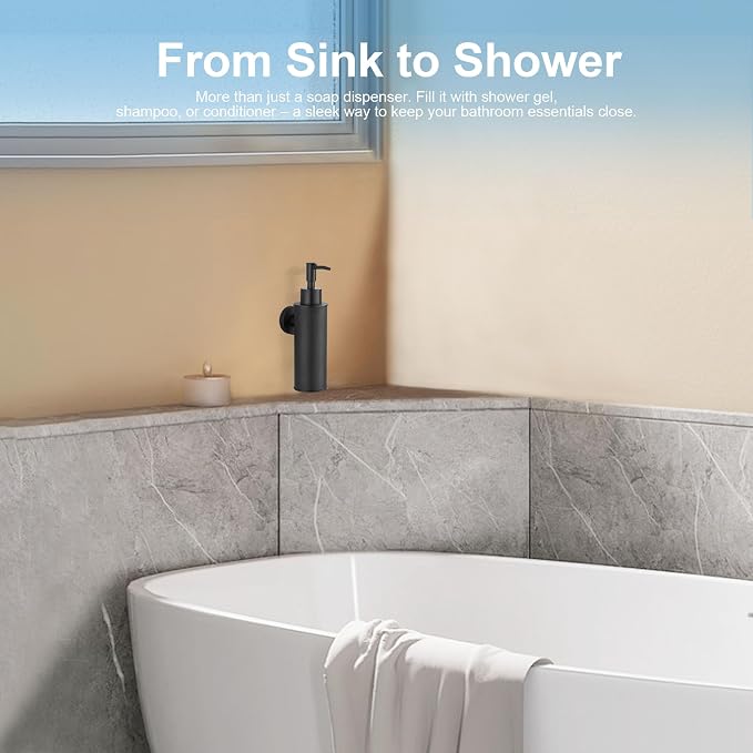 Wall-Mounted Stainless Steel Soap Dispensers (Pair) - Matt Black (180ml)