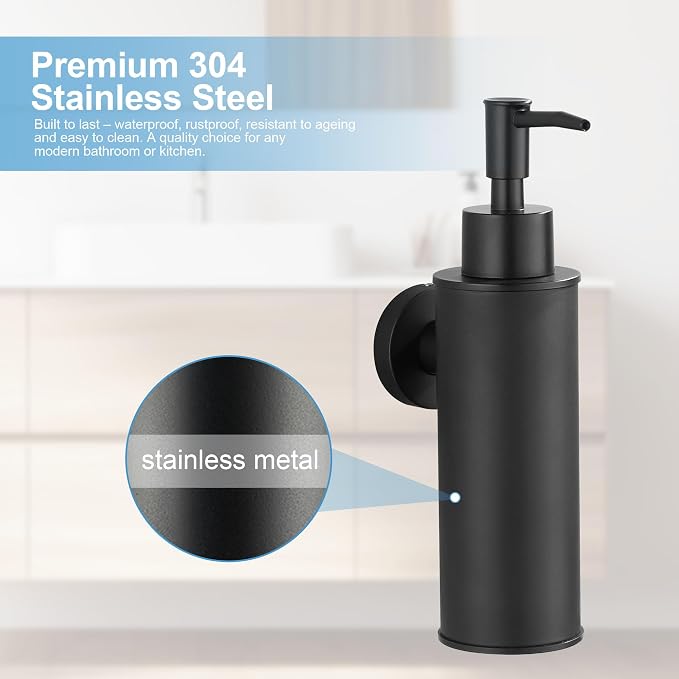 Wall-Mounted Stainless Steel Soap Dispensers (Pair) - Matt Black (180ml)