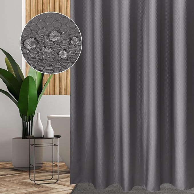 Heavyweight Waffle Weave Shower Curtain with Weighted Hem - Charcoal Grey (300 x 200cm)