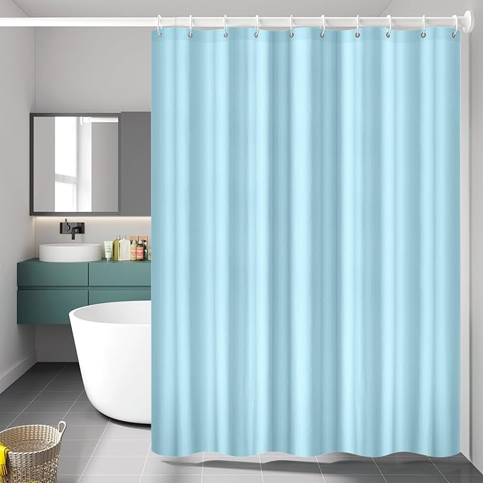 Heavyweight Waffle Weave Shower Curtain with Weighted Hem - Duck Egg Blue (300 x 200cm)