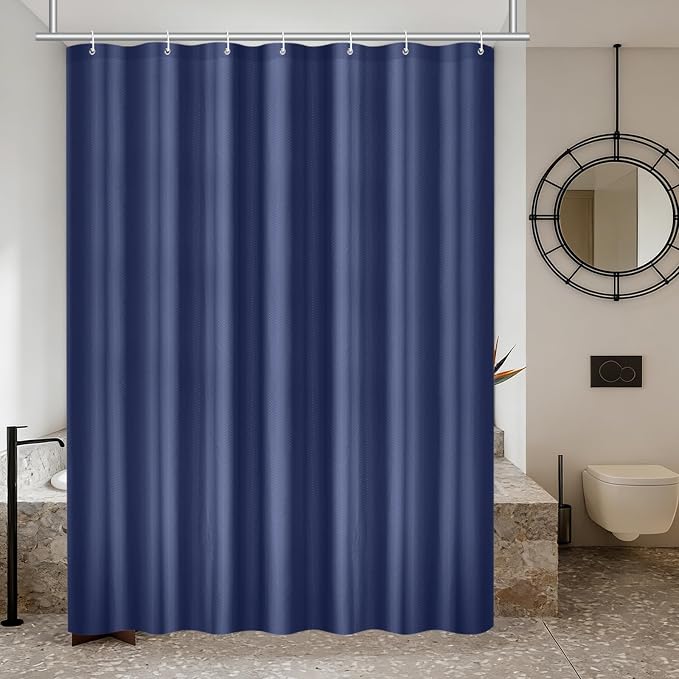 Classic Waffle Weave Shower Curtain with Weighted Hem - Deep Navy (300 x 200cm)