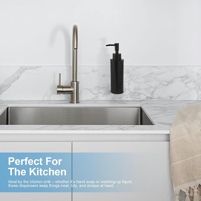 Wall-Mounted Stainless Steel Soap Dispensers (Pair) - Matt Black (180ml)