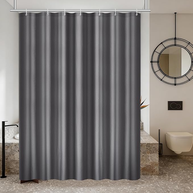 Heavyweight Waffle Weave Shower Curtain with Weighted Hem - Charcoal Grey (300 x 200cm)