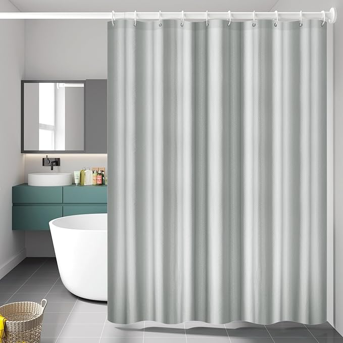 Heavyweight Waffle Weave Shower Curtain with Weighted Hem - Silver Grey (300 x 200cm)