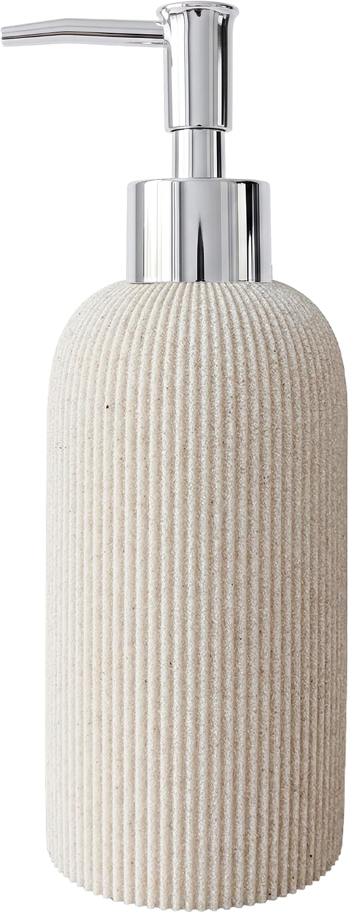 Ribbed Ceramic Hand Soap Dispenser with Chrome Pump - Warm Beige (200ml)
