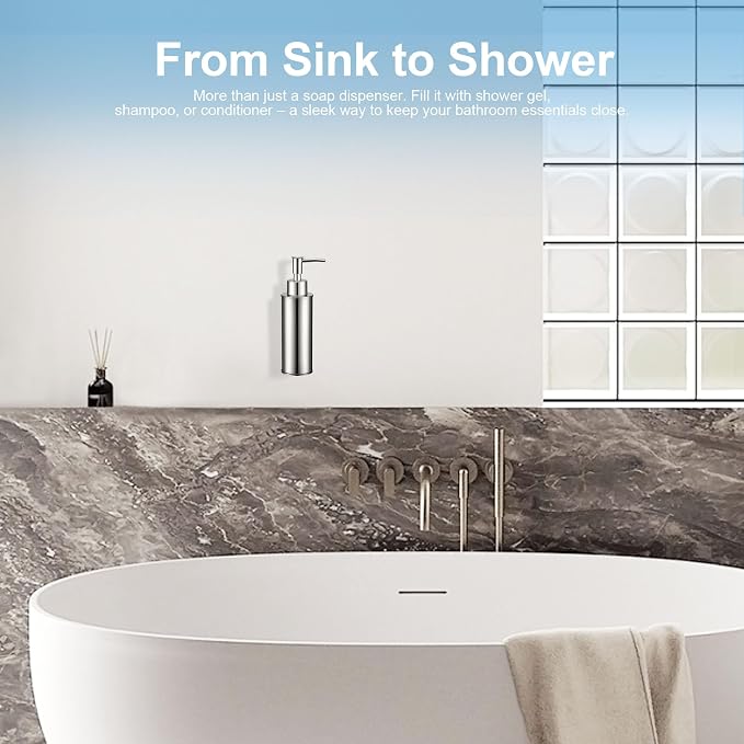 Wall-Mounted Soap Dispenser 2 Pack, 304 Stainless Steel... Chrome, 180ml