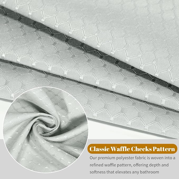 Heavyweight Waffle Weave Shower Curtain with Weighted Hem - Silver Grey (300 x 200cm)