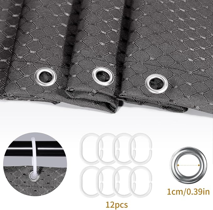 Heavyweight Waffle Weave Shower Curtain with Weighted Hem - Charcoal Grey (300 x 200cm)