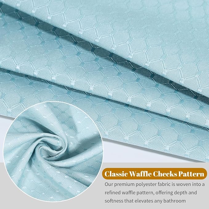 Heavyweight Waffle Weave Shower Curtain with Weighted Hem - Duck Egg Blue (300 x 200cm)