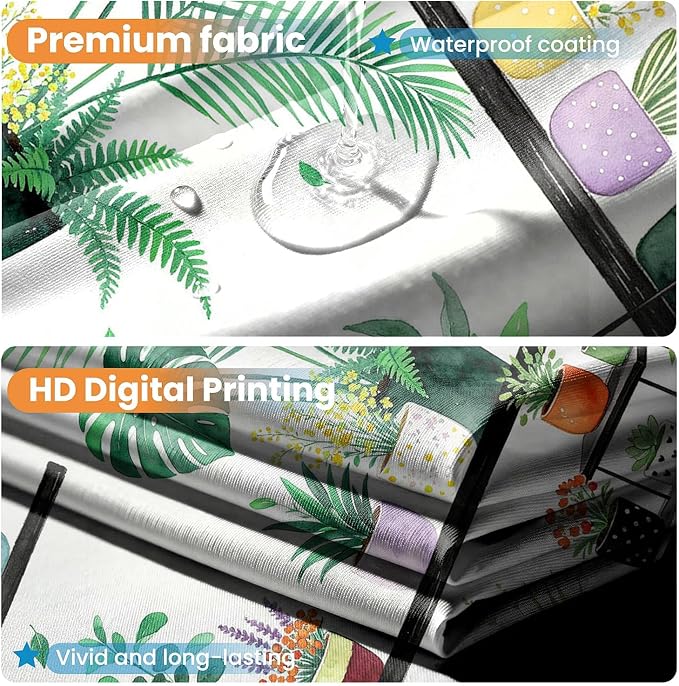 Botanical Shelf Print Water-Repellent Shower Curtain with Hooks (180 x 180cm)