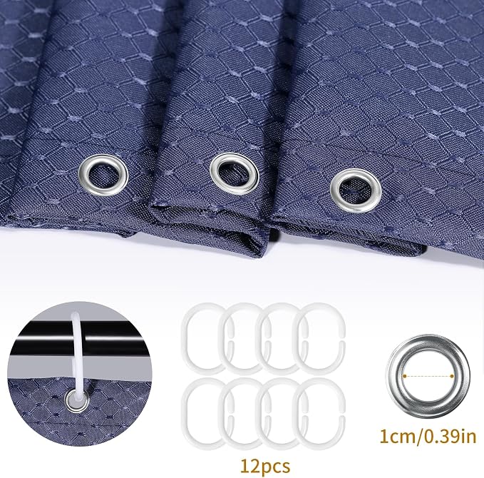 Classic Waffle Weave Shower Curtain with Weighted Hem - Deep Navy (300 x 200cm)