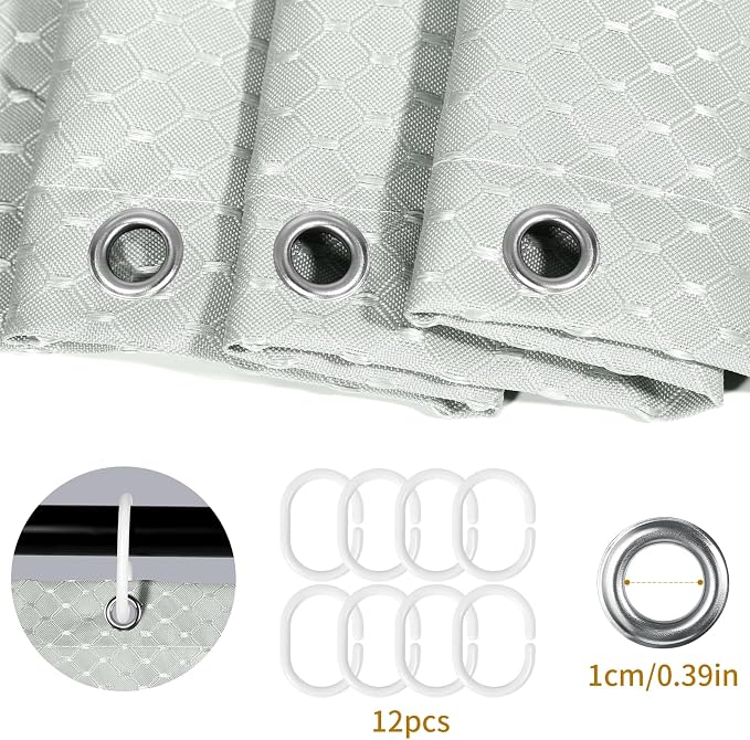 Heavyweight Waffle Weave Shower Curtain with Weighted Hem - Silver Grey (300 x 200cm)