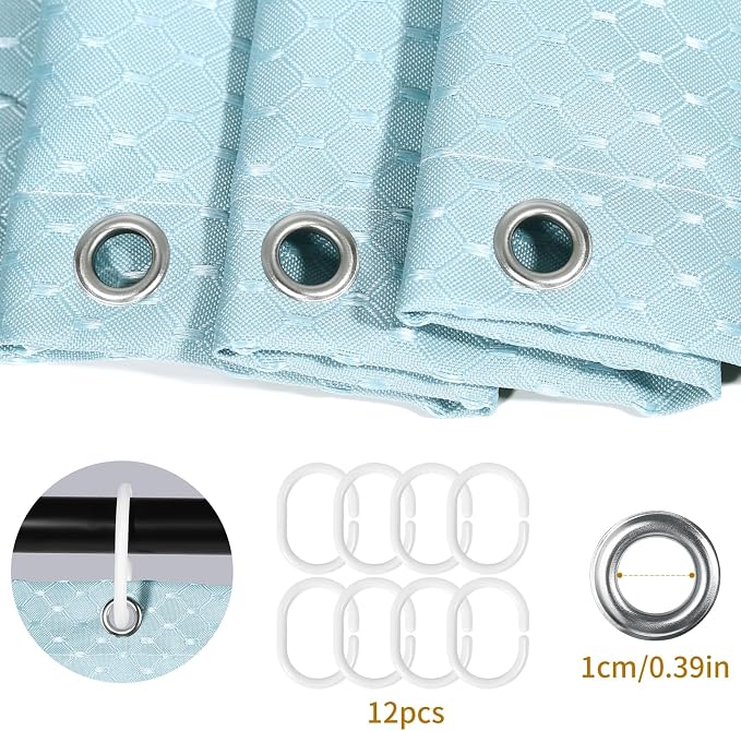 Heavyweight Waffle Weave Shower Curtain with Weighted Hem - Duck Egg Blue (300 x 200cm)