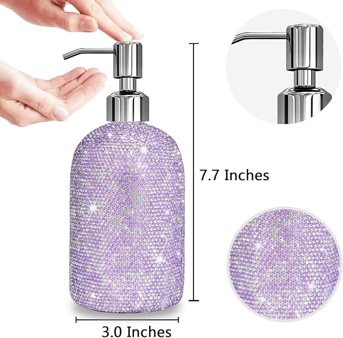 Vintage Embossed Glass Soap Dispenser with Stainless Steel Pump - Purple (500ml)