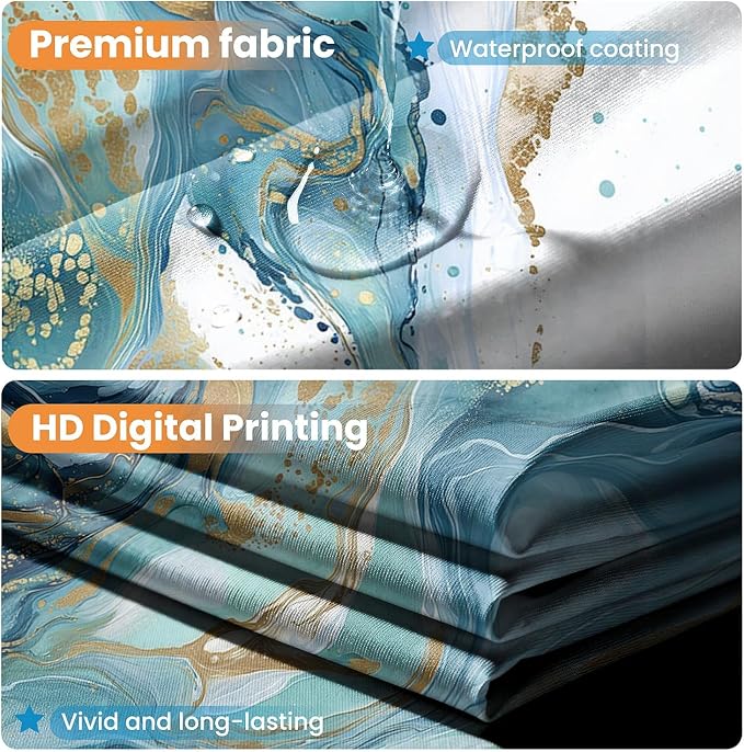 Marble Effect Waterproof Shower Curtain with Hooks - Classic Blue (180 x 180cm)