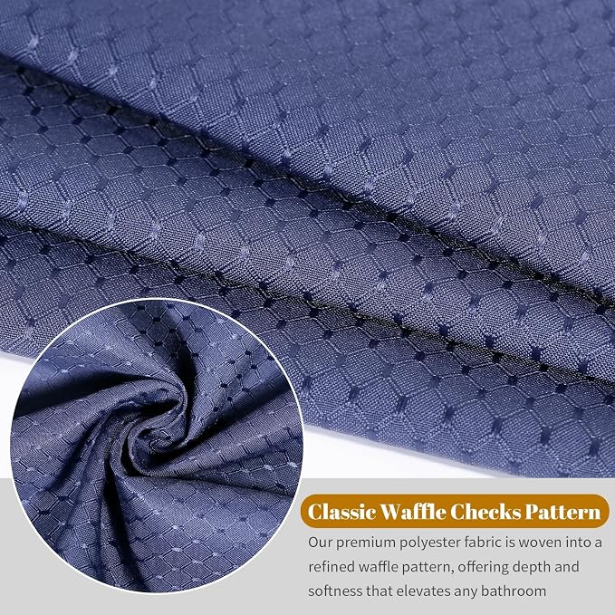 Classic Waffle Weave Shower Curtain with Weighted Hem - Deep Navy (300 x 200cm)