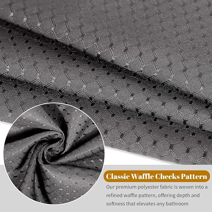 Heavyweight Waffle Weave Shower Curtain with Weighted Hem - Charcoal Grey (300 x 200cm)