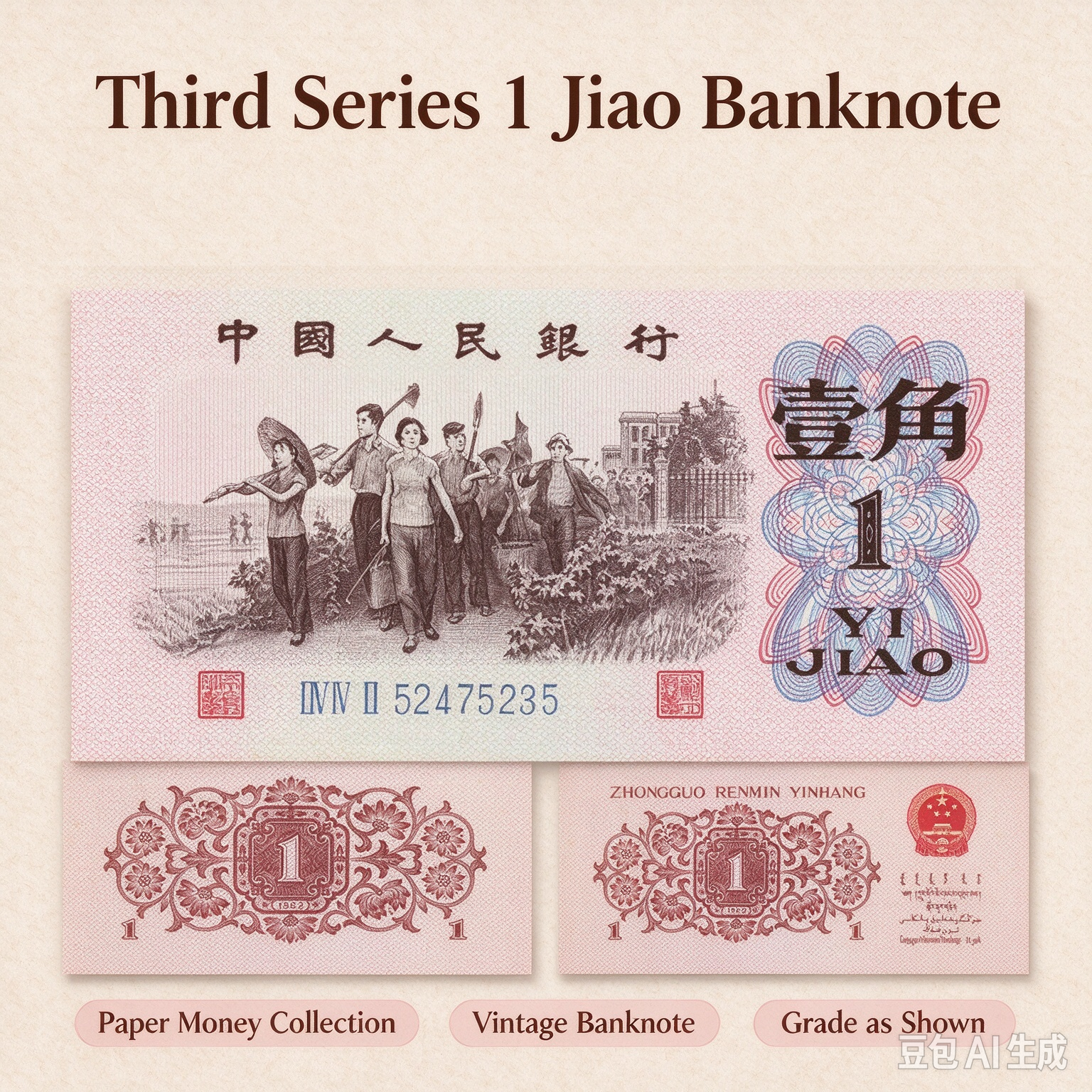 Third Series RMB 1962 1 Jiao Paper Note, Brand New Rural Issue, Third Series 1 Jiao Coin, Genuine Guaranteed