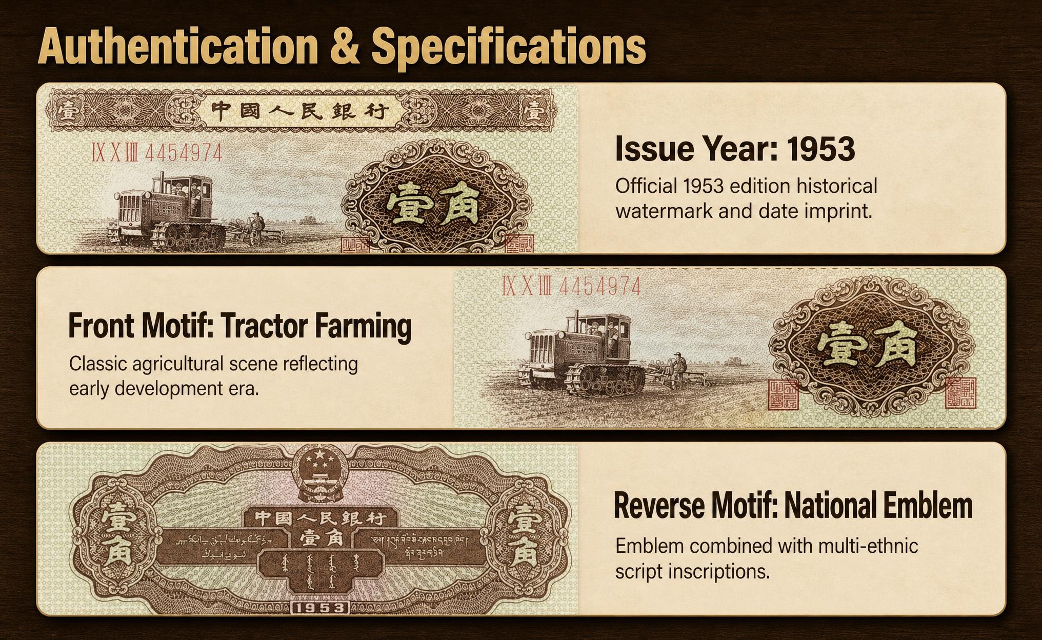 Uncirculated 1953 1 Jiao Banknote (Bulldozer Yellow 1 Jiao), 2nd Set RMB, Genuine Note