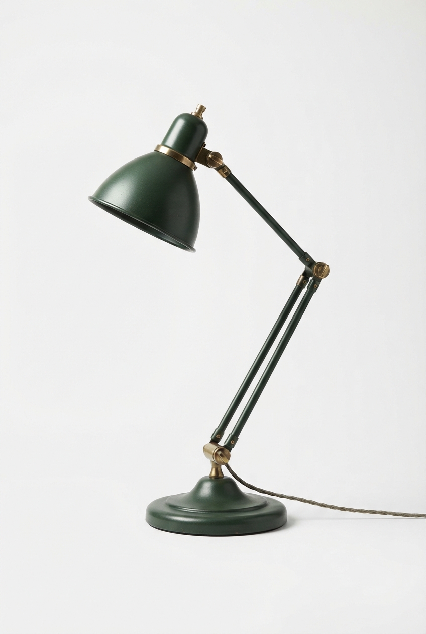 Dark green vintage adjustable metal desk lamp