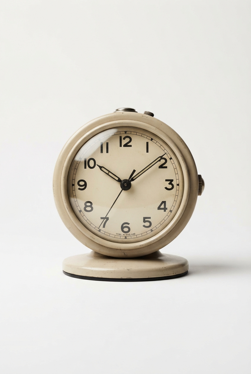 Vintage beige metal table clock with quartz movement