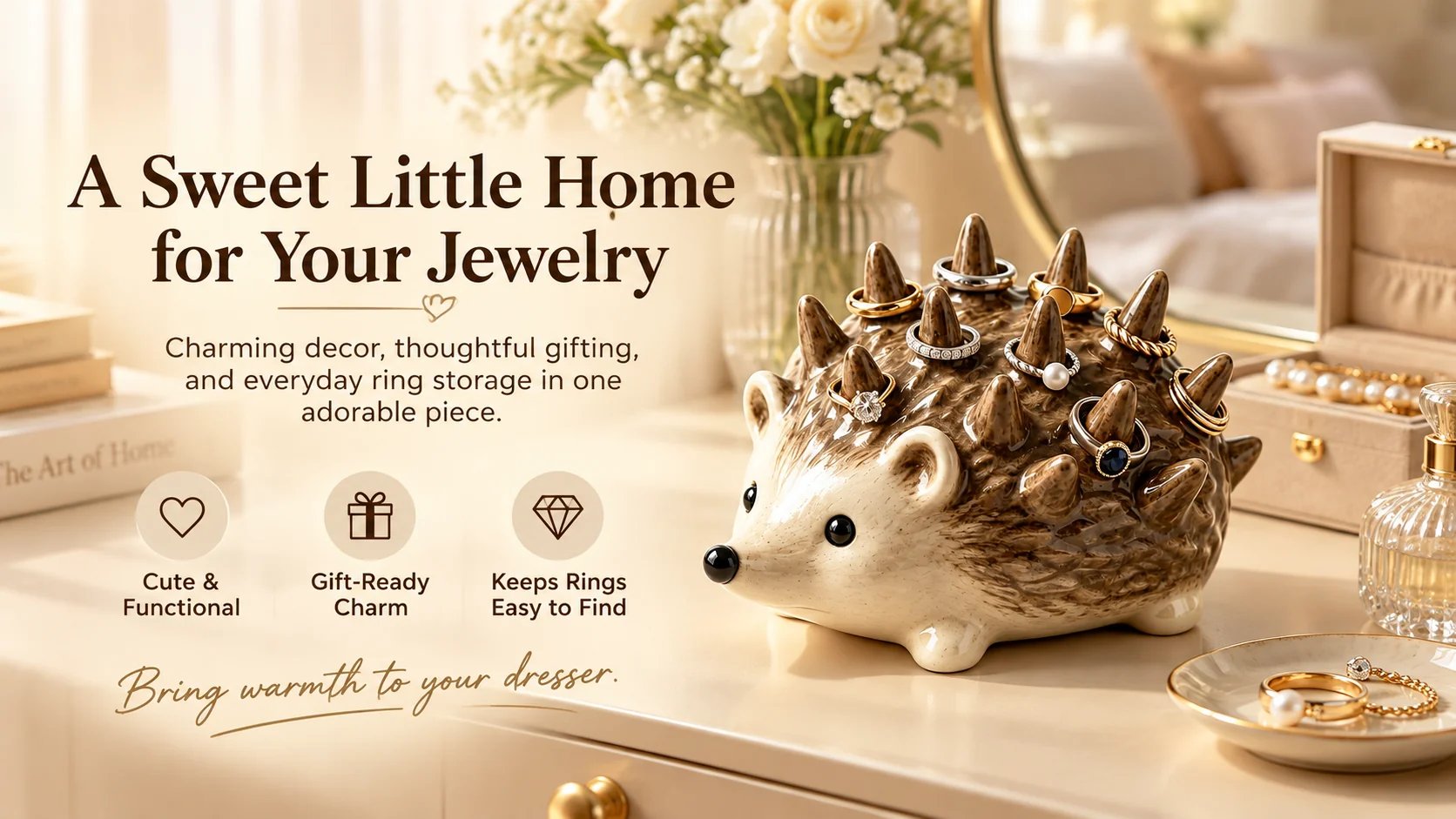 Hedgehog trinket organizer styled in a cozy home