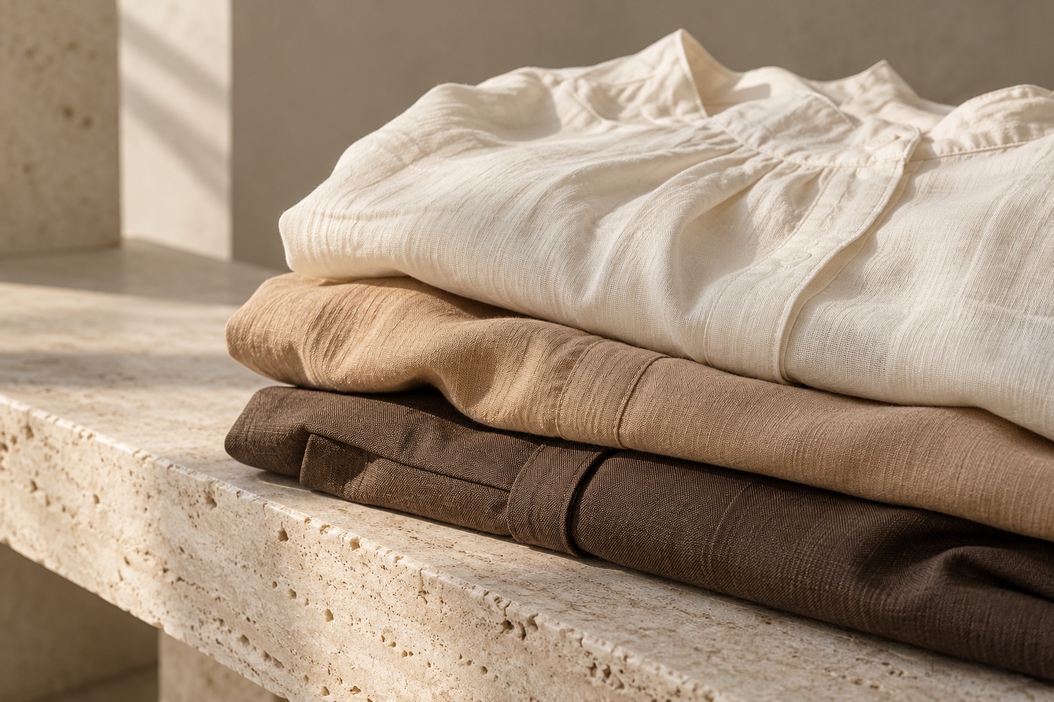 Close-up editorial view of neutral unbranded garment fabric