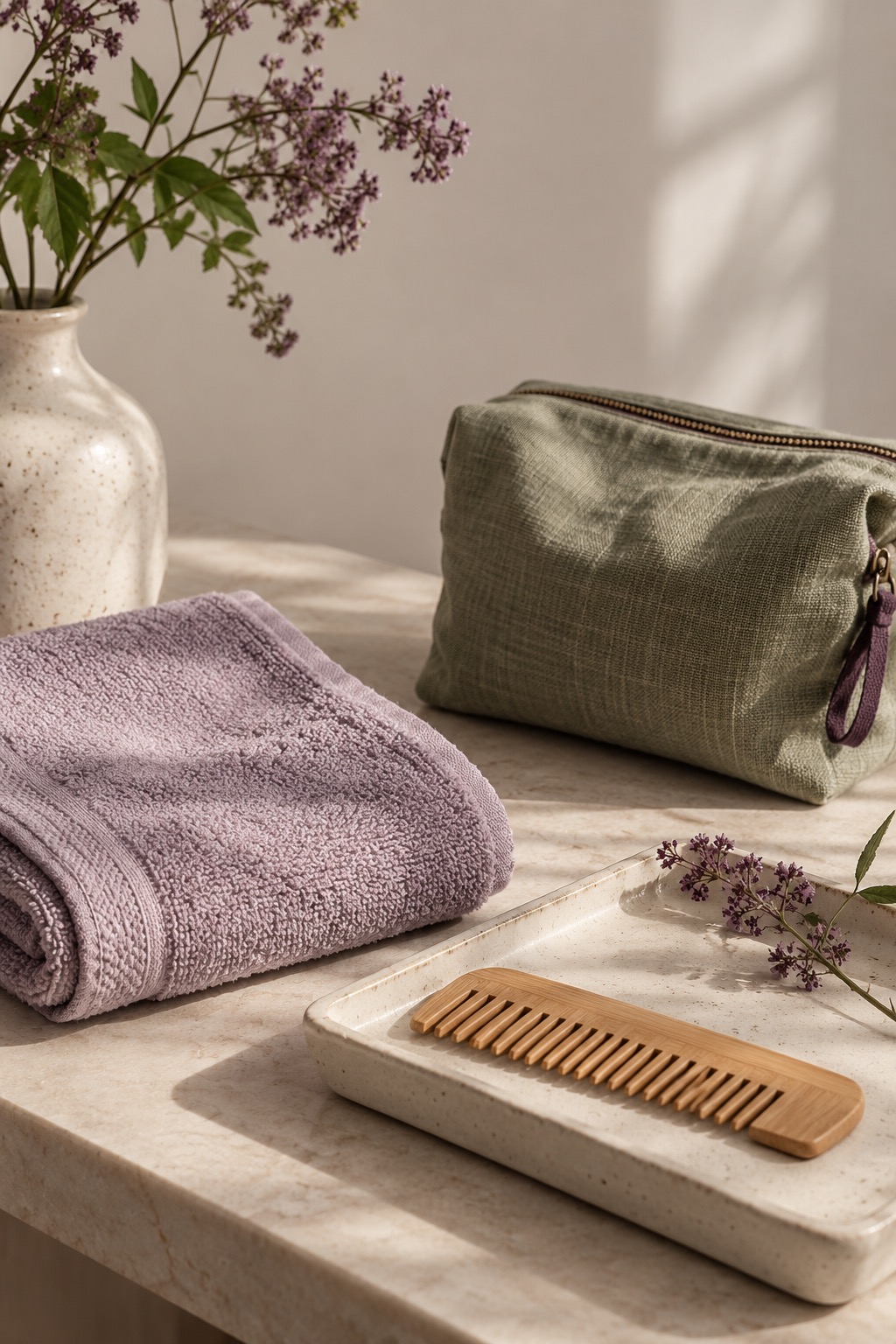 Simple daily accessories arranged in a soft neutral setting