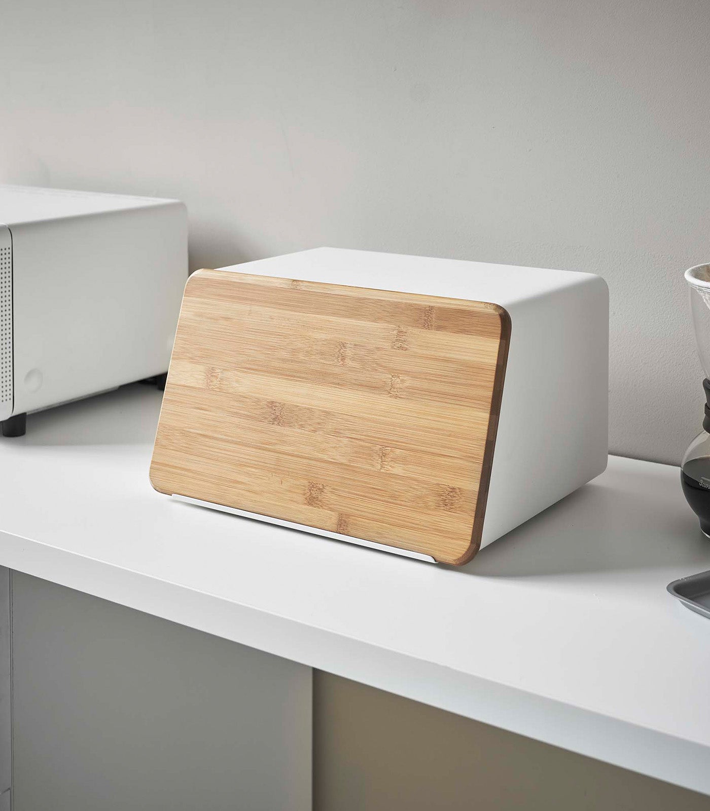 varobay Bread Box with Cutting Board Lid - Steel + Bamboo