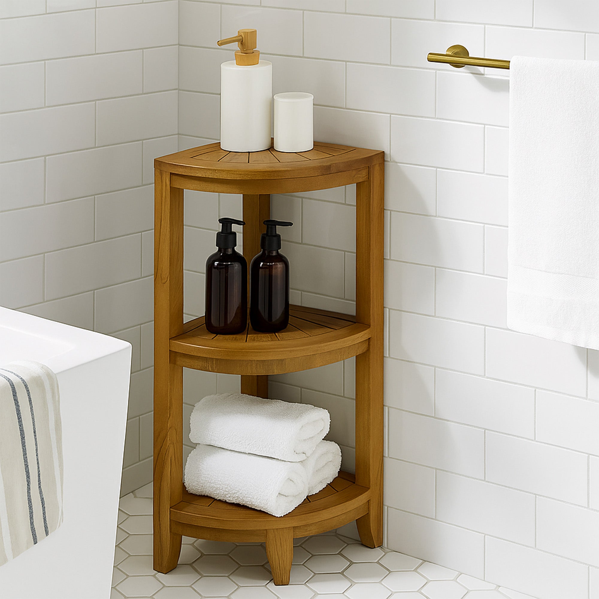 uvessa Teak Shower and Spa/Bathroom/Outdoor Corner Shelf