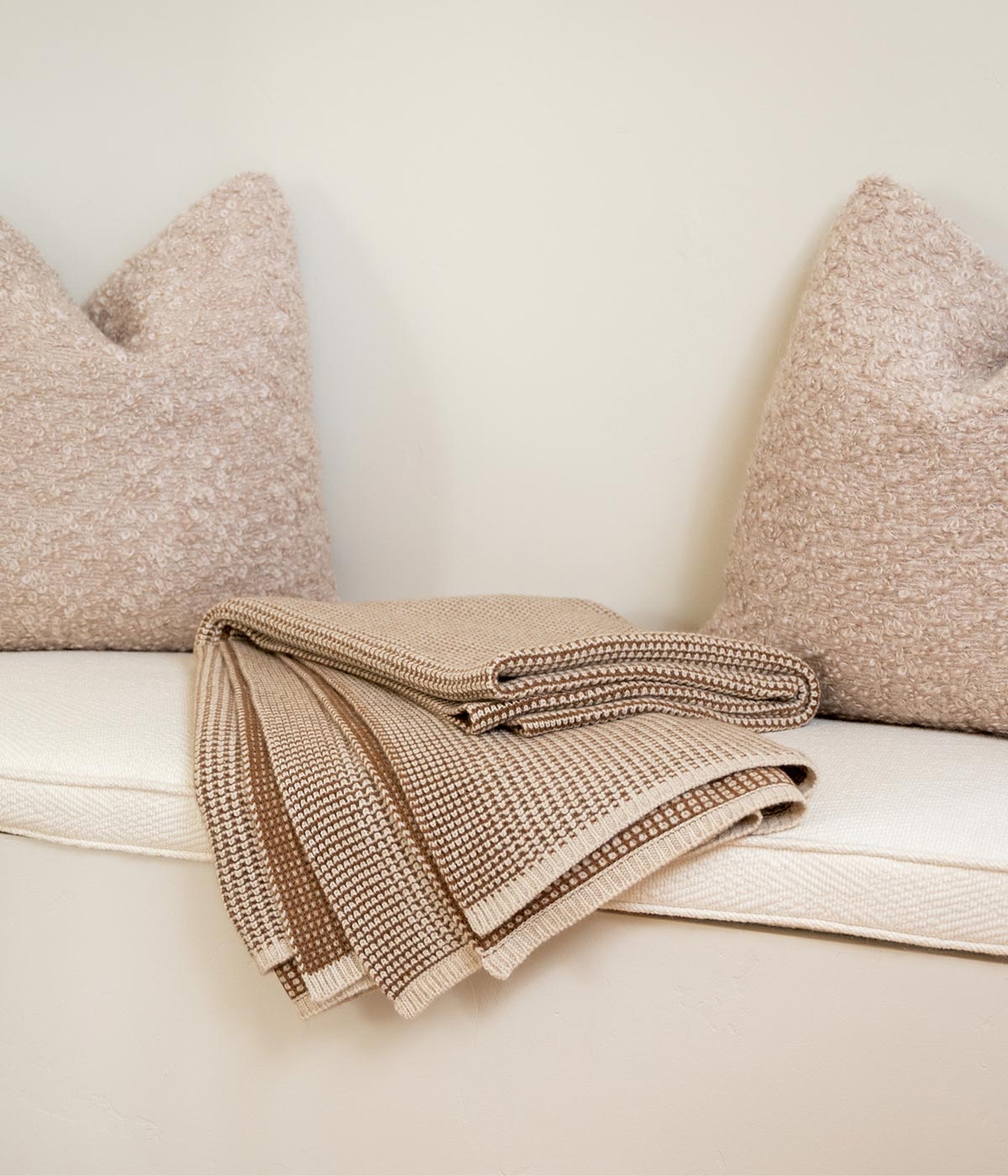 rilnora Linen and Cognac Waffle Knit Cashmere Throw