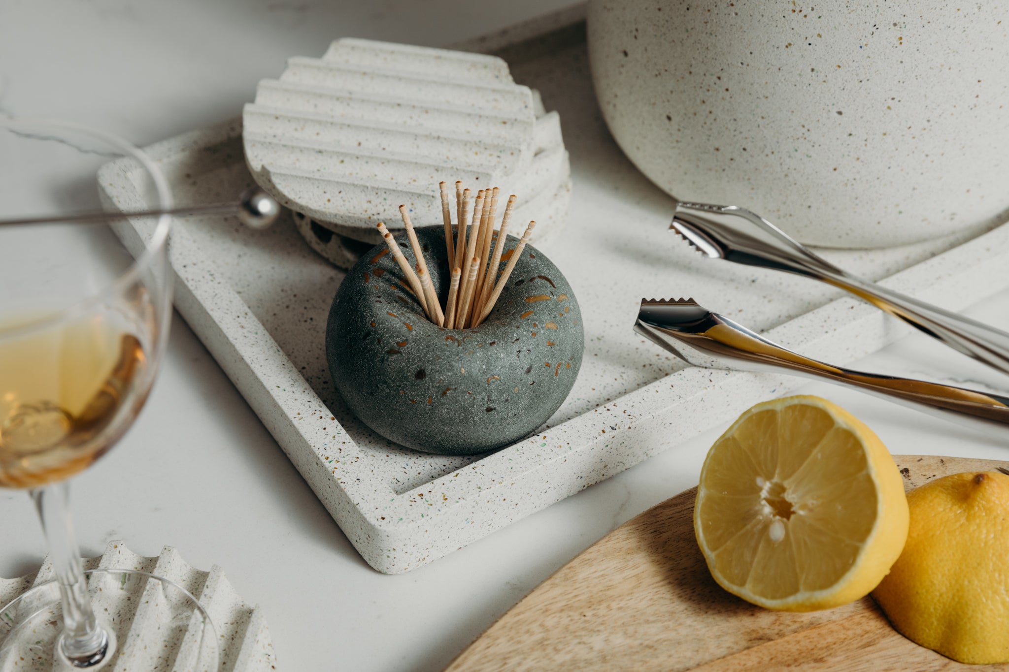 rilnora Ice Bucket Tray | White Terrazzo