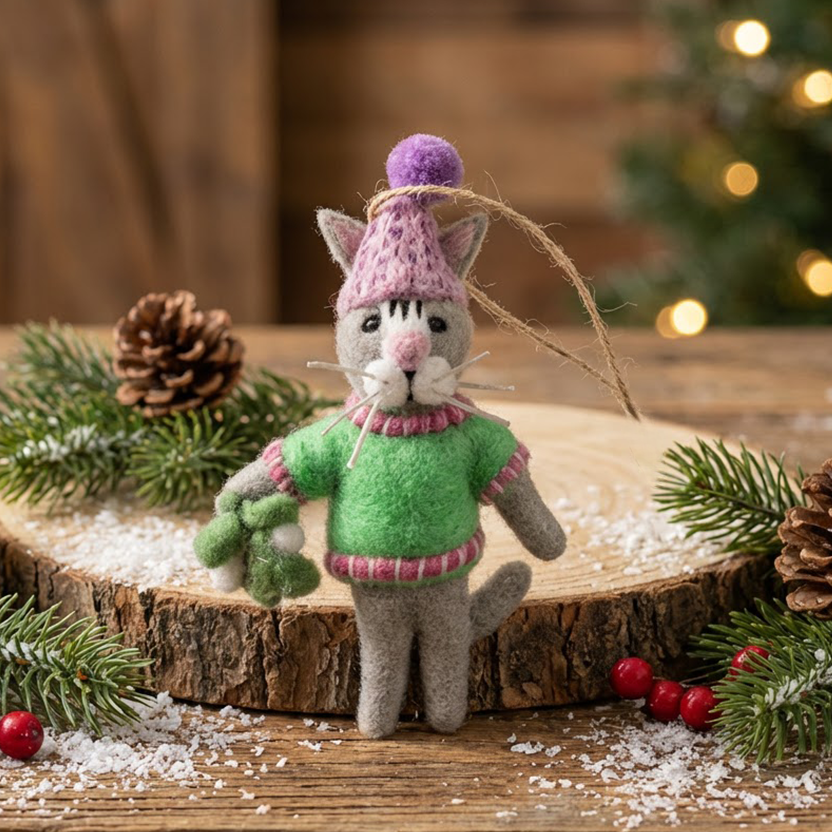 rilocove Mistletoe Meows Cat Felt Ornament