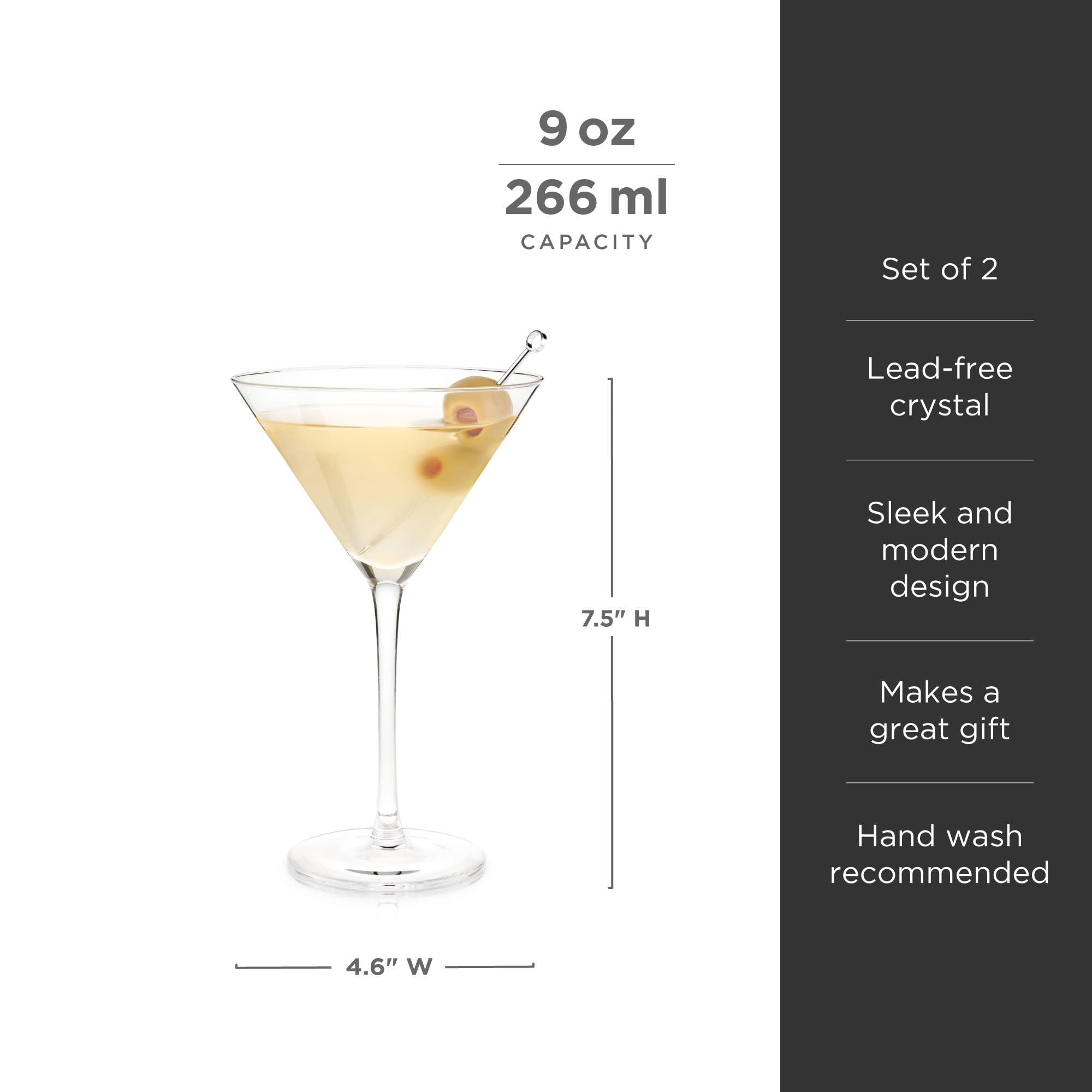 garonest Stemmed Crystal Martini Glasses - Set of 2