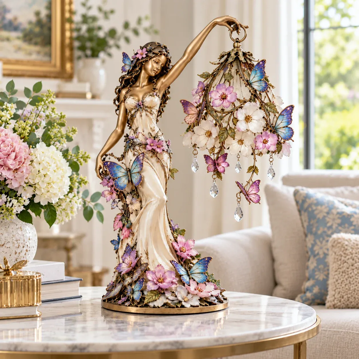 🦋 Butterfly Lady Accent Lamp – Elegant Floral Goddess Light with Crystal Drops🌸🎁