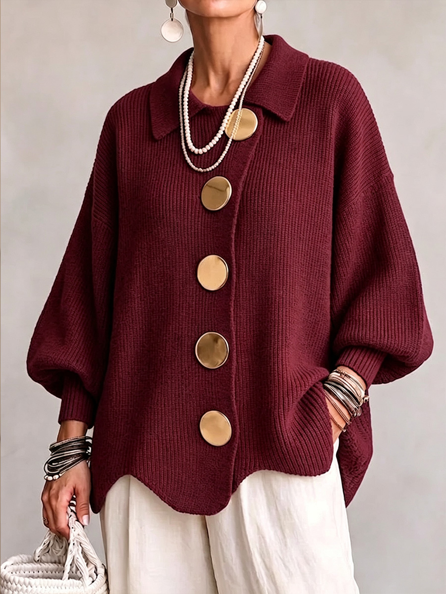 Oversized Collared Button Cardigan