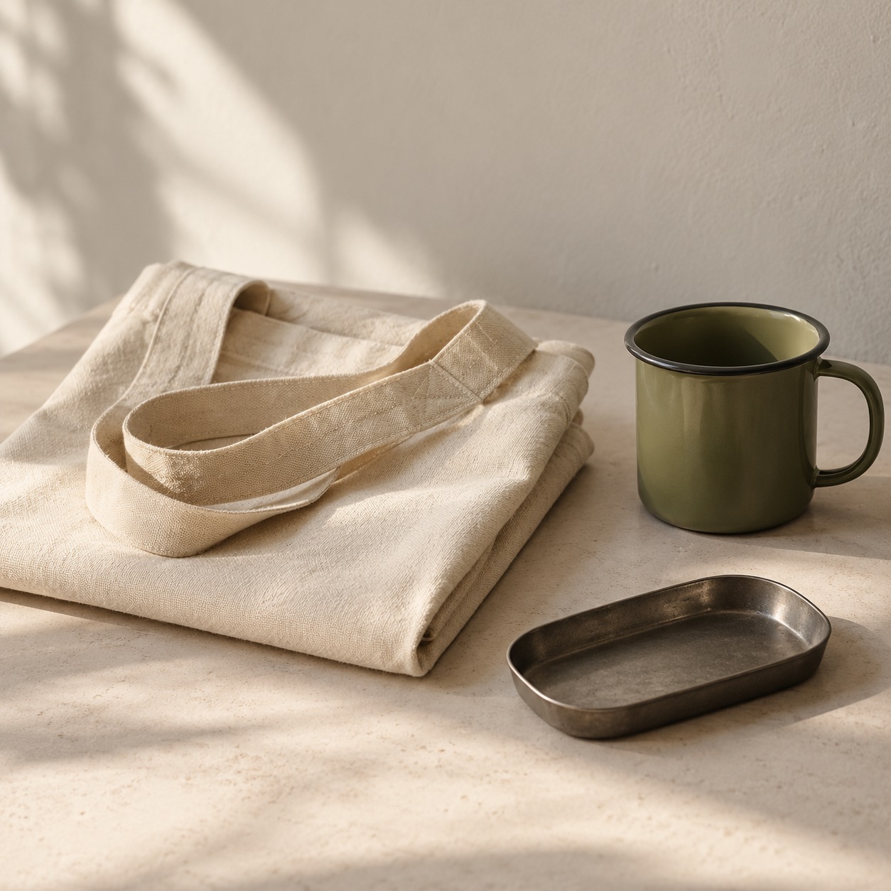 Close view of practical objects on a shelf