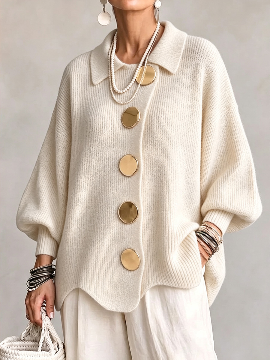 Oversized Collared Button Cardigan