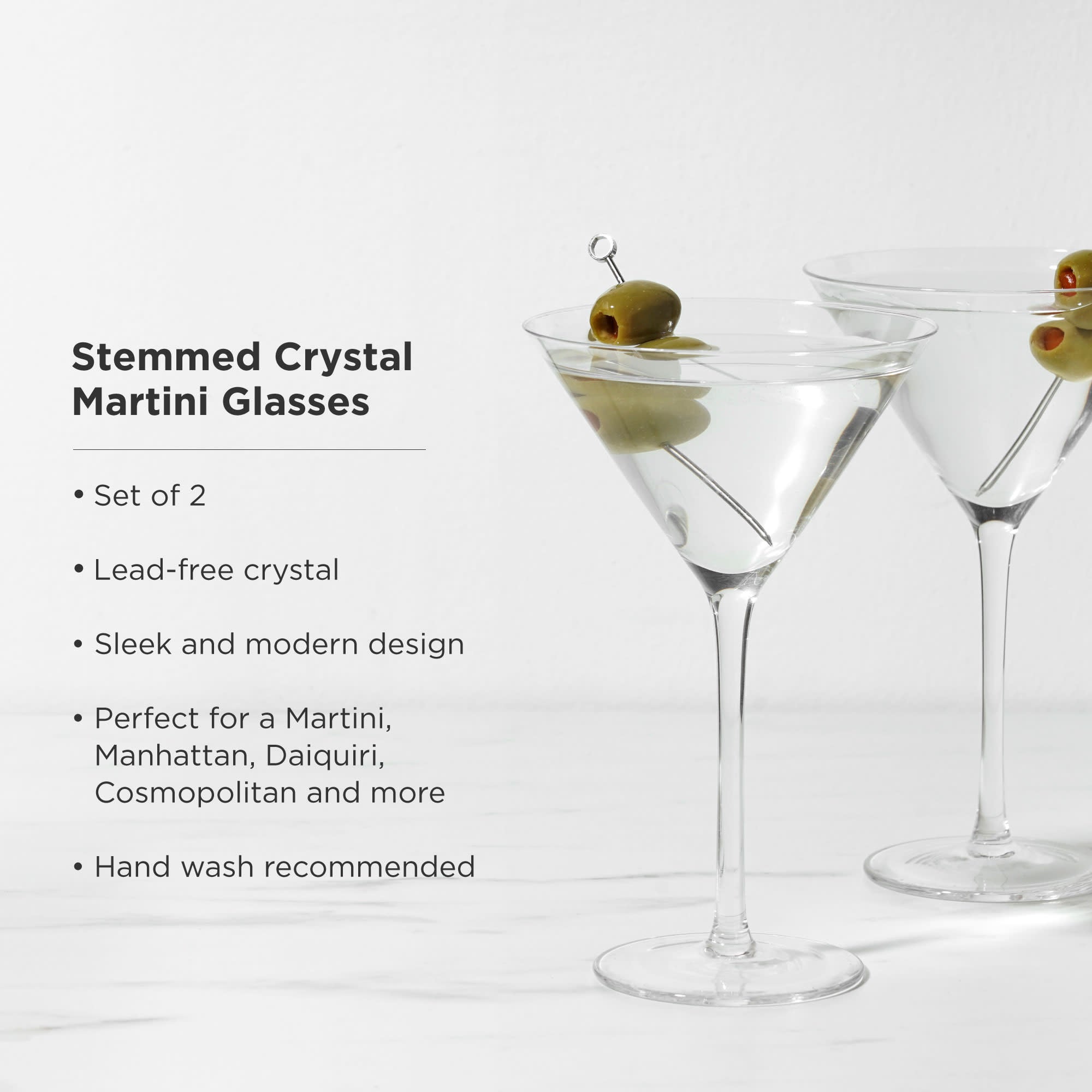 garonest Stemmed Crystal Martini Glasses - Set of 2