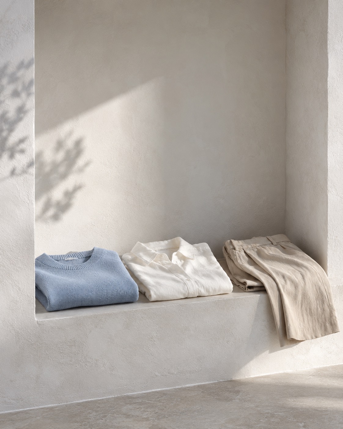 Unbranded everyday garments shown in a coastal-inspired editorial scene